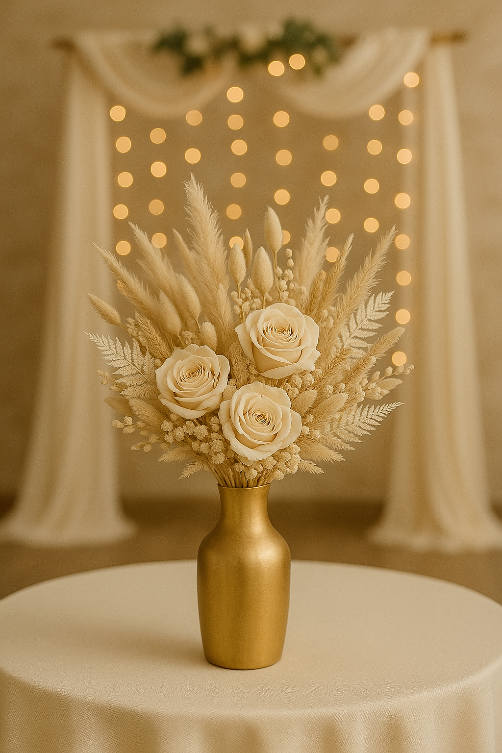 Trockenblumenstrauß „Golden Grace“ | Eleganter Brautstrauß in Naturtönen