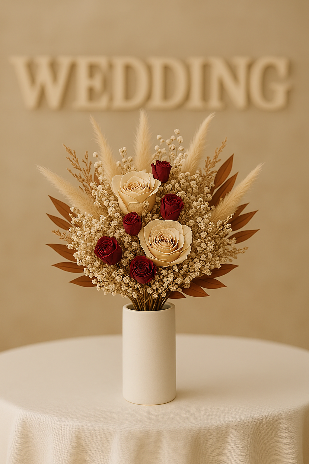 Trockenblumenstrauß „Autumn Romance“ | Brautstrauß in Creme & Bordeaux
