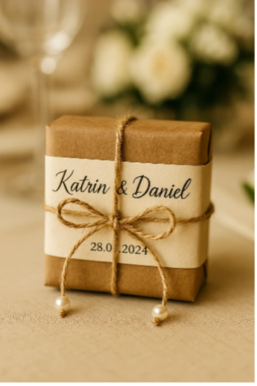 Geschenk „Liebe in Papier“ – Personalisiertes Seifengeschnek im Kraftpapier-Look