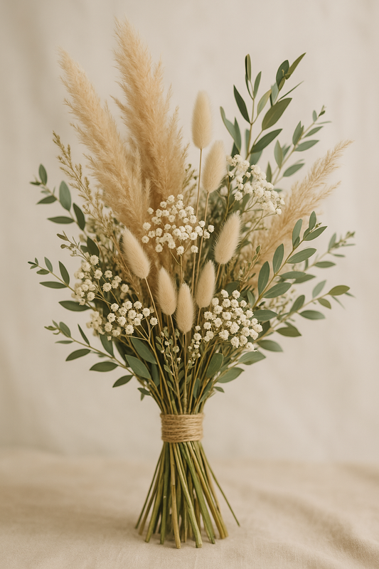 Trockenblumenstrauß „Boho Green“ | Handgemachter Brautstrauß mit Eukalyptus