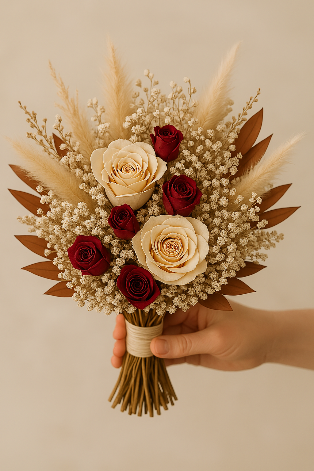 Trockenblumenstrauß „Autumn Romance“ | Brautstrauß in Creme & Bordeaux