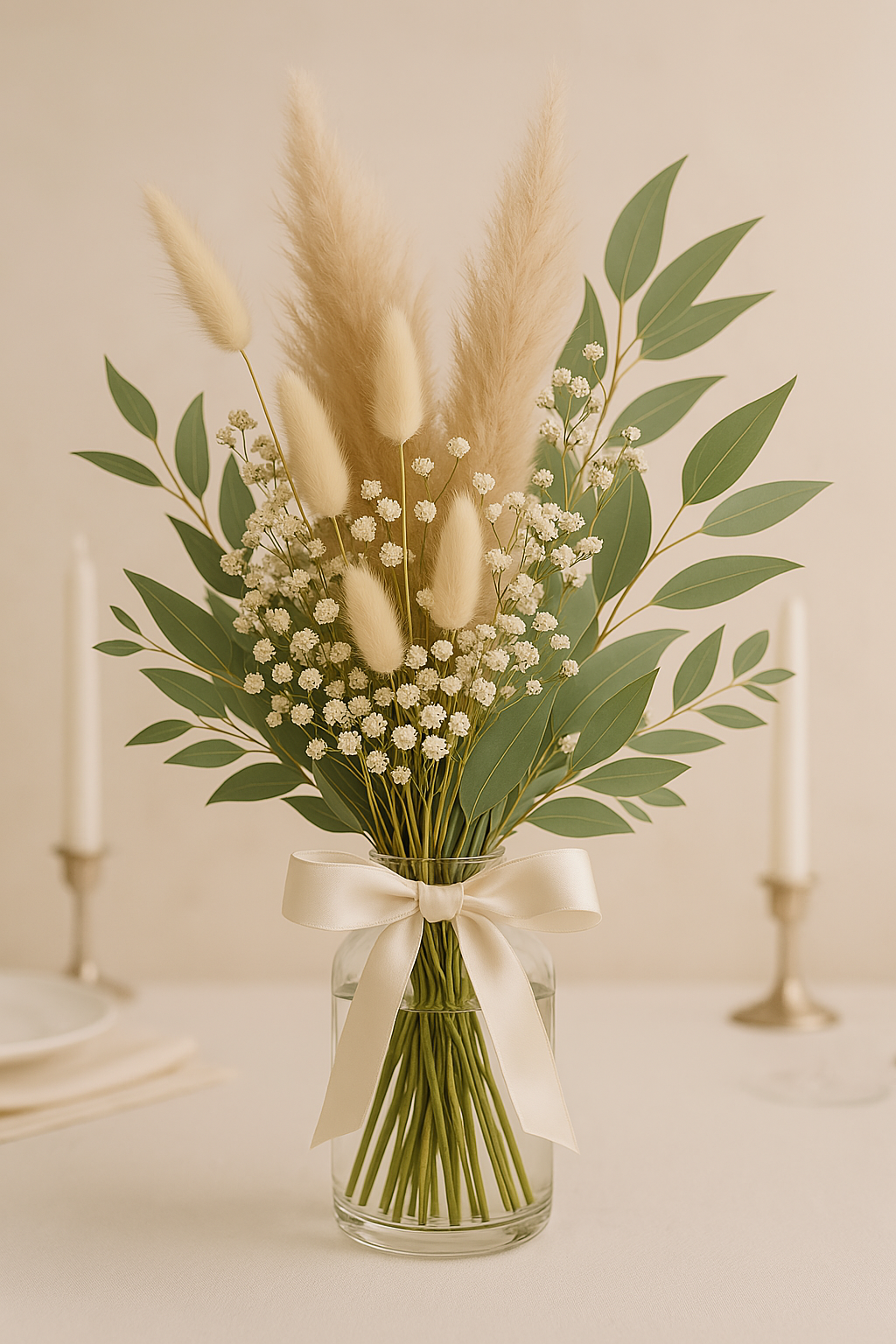 Trockenblumenstrauß „Boho Green“ | Handgemachter Brautstrauß mit Eukalyptus