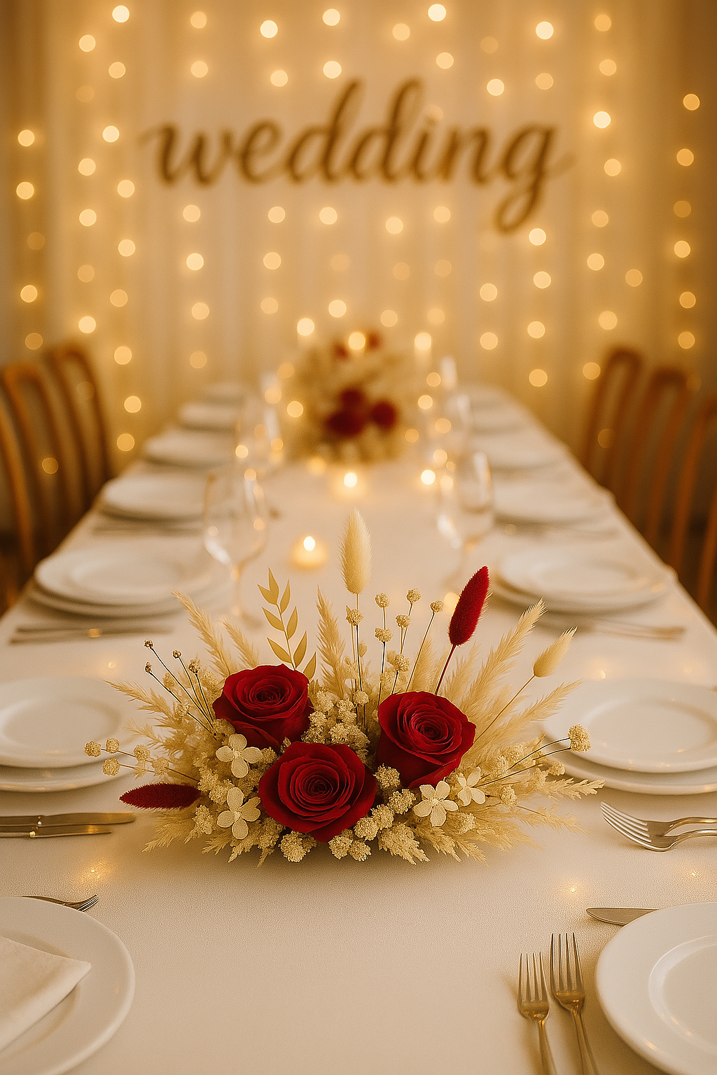 Tischgesteck „Crimson Elegance“